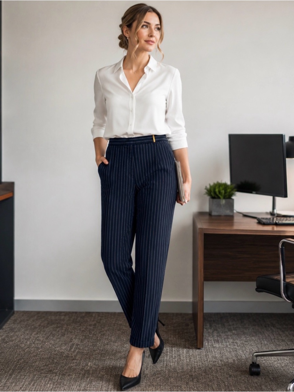 Lauren Ralph Lauren Navy Pinstripe Ankle Pants 4 Career Office Preppy Academia